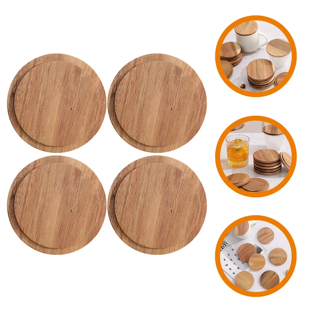 

4pcs Household Teapot Lid Water Drinking Cup Cover Spill-proof Cup Cover Wood Cup Lid