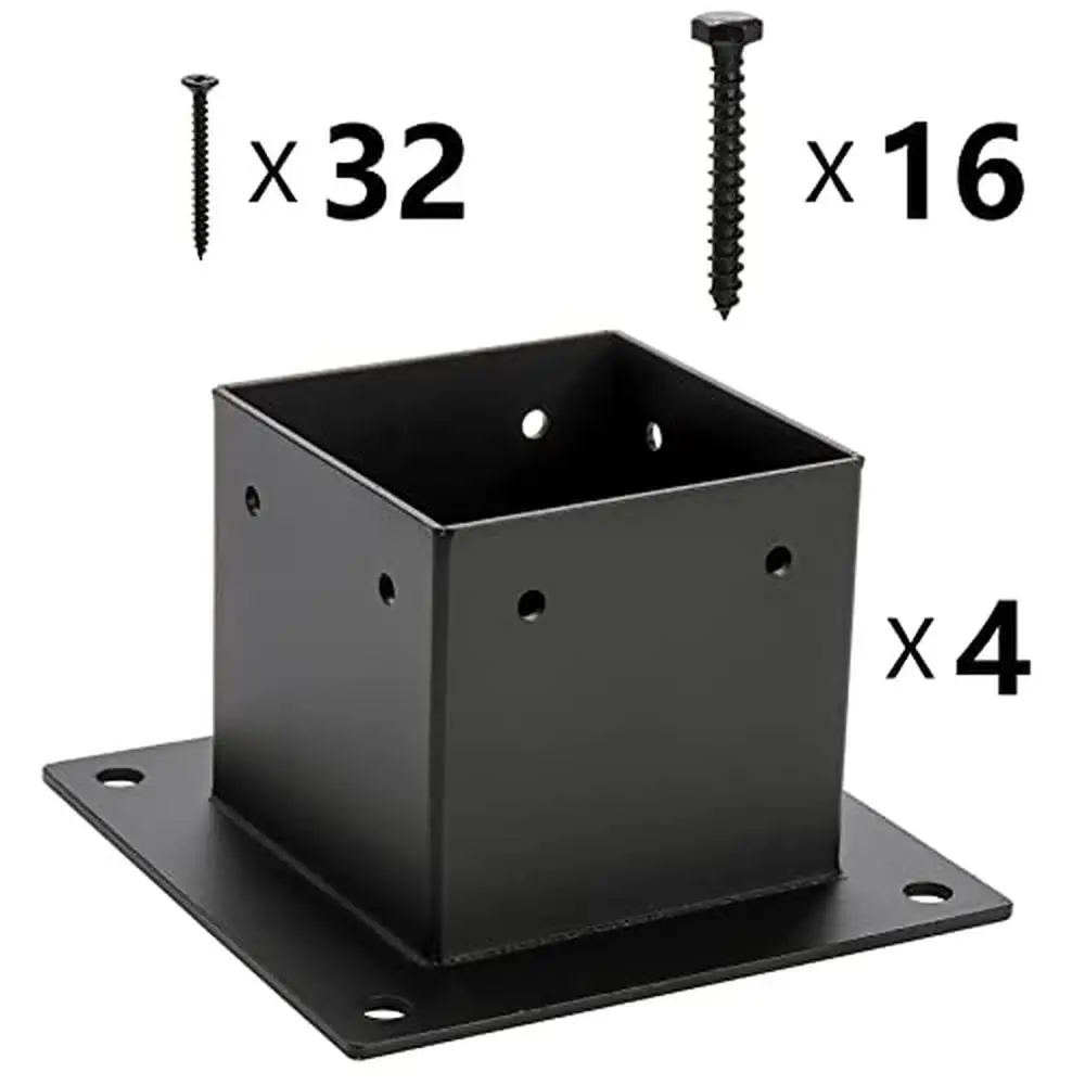 4 Pack Heavy Duty Iron Post Bracket 4x4 Treated Lumber Deck Easy Install & Rustproof Versatile Base Support Decking Handrails