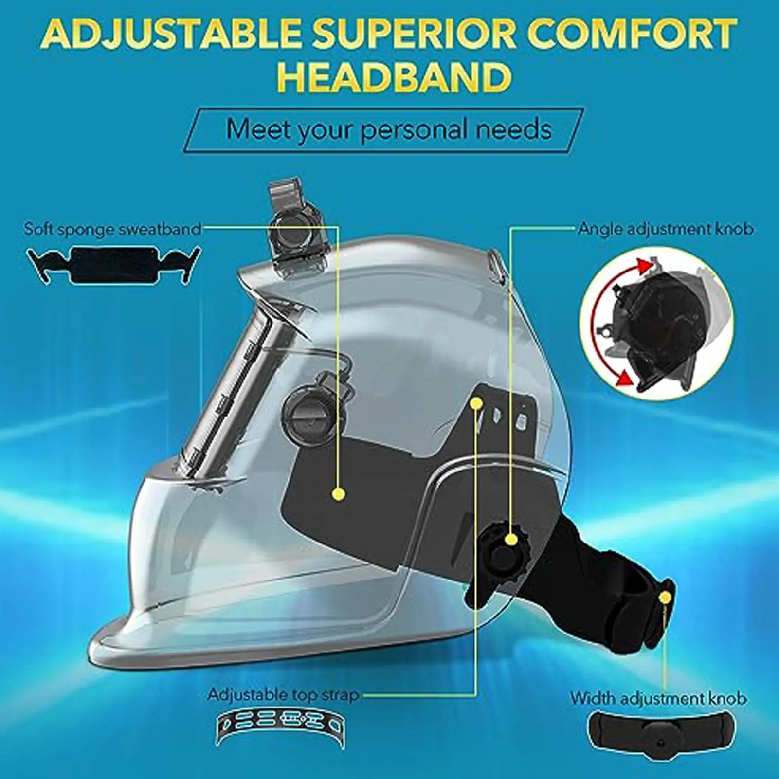 Automatisch abdunkelnder Schweißhelm, verstellbarer Kopfschutz mit Licht, Schweißermaske für Werkstatt, Garage, Baustelle, Kfz-Reparatur – Detail 9