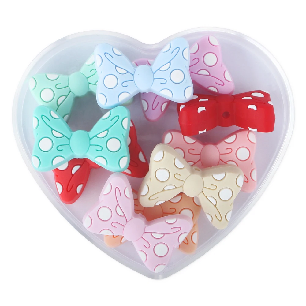 Silicone Bows Beads BPA Free DIY Loose Bead Teething Necklace Baby Pacifier Holder Accessories Food Grade Teether Bead 5pcs