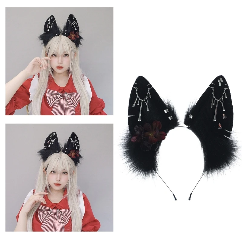 Handgemachte Katze Wolf Füchse Ohr Stirnband Erwachsenen Teenager Cosplay Haarband Frauen Mädchen Kunst pelz Plüsch Haar Reifen für Karneval Party Bühne – Detail 13