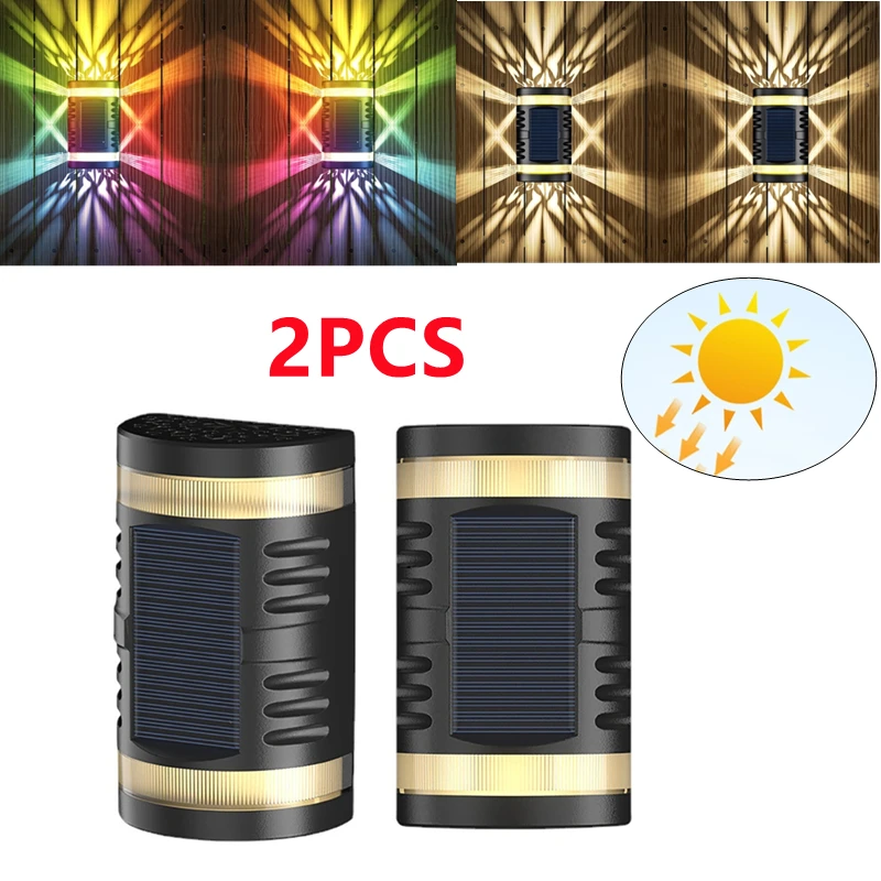 

2PCS LED Solar LED Outdoor Lamp Large Size IP65 Waterproof Garden Decoration Light Courtyard Street Garden Wall Light RGB