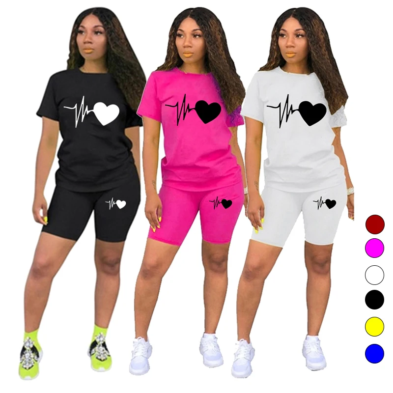

New Women Tracksuit Slim Printed Fashion Jogging Suit Casual Sportswear High Quality Summer T-shirt and Shorts 2Pieces Set S-3XL
