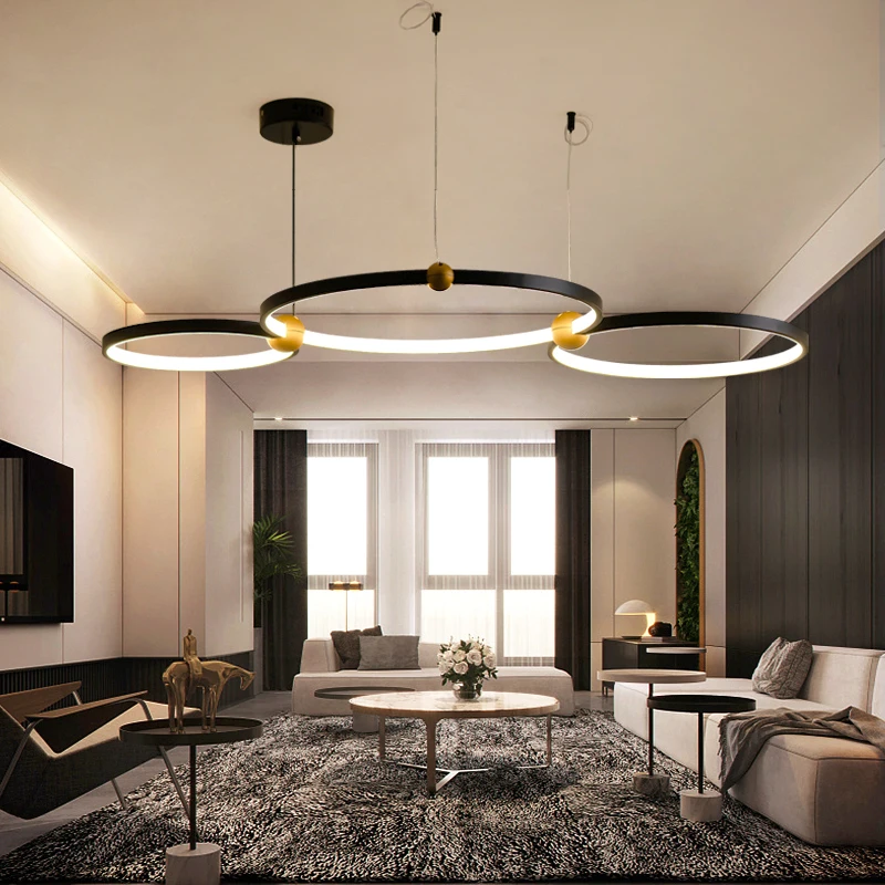 Sandyha Multi Ring Combinazione Lampadario Iron Art Black Led Lampada A Sospensione Per Soggiorno Lustre Salon Design Luxe Lampara Lampara Lamp