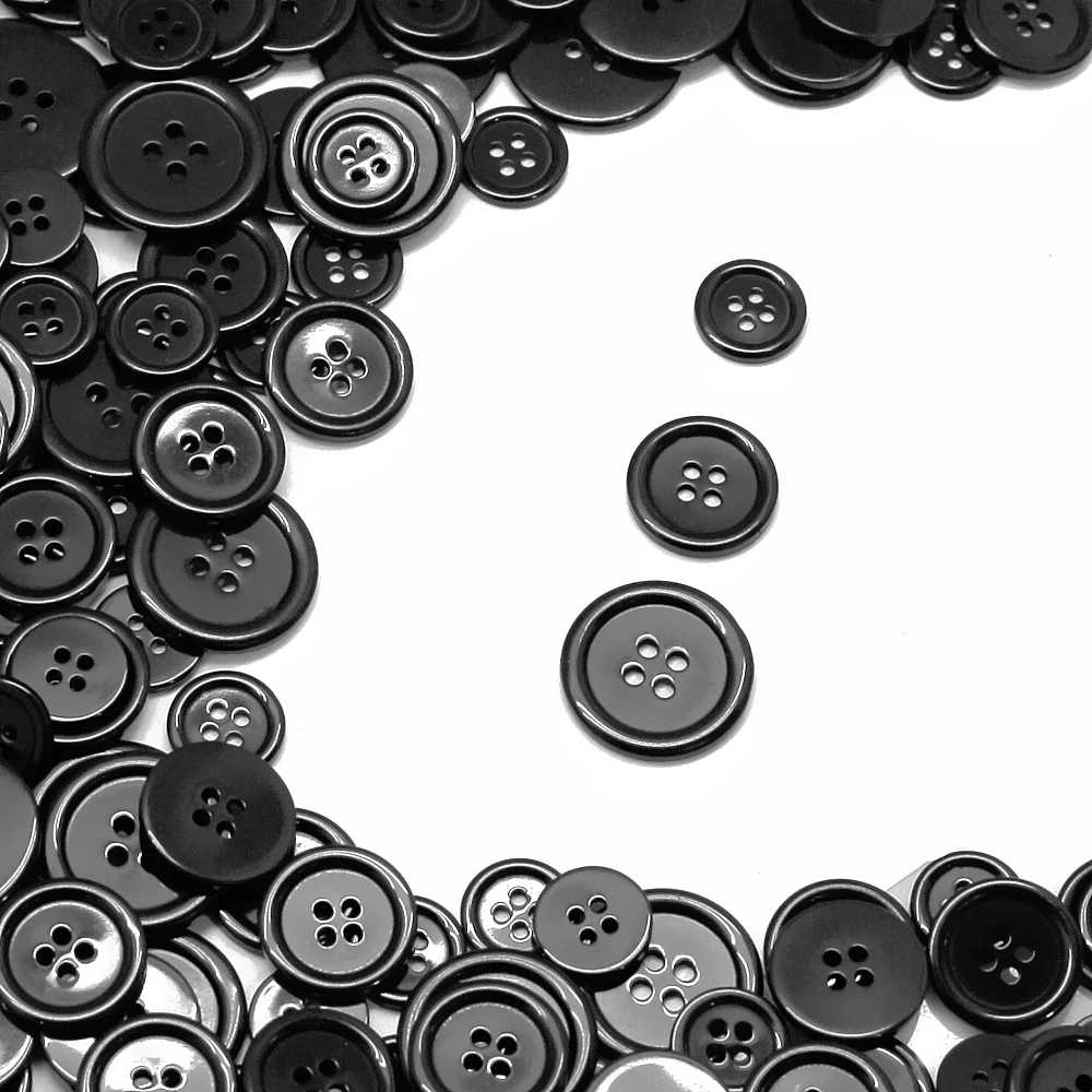 200PCSMixSize152025mmBlackSewingRoundResin4HoleCraft