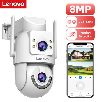 Telecamera di Sicurezza WiFi PTZ Lenovo 8MP con Doppio Schermo, Visione Notturna a Colori, Telecamera CCTV per Esterni con Tracciamento Automatico