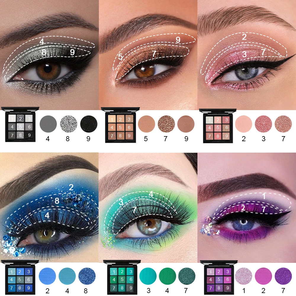 9-Grid Eyeshadow Palette Glitter Pearlescent Matte Eye Shadow Shimmer Makeup Long Lasting Women Beauty Eye Cosmetics Series 3