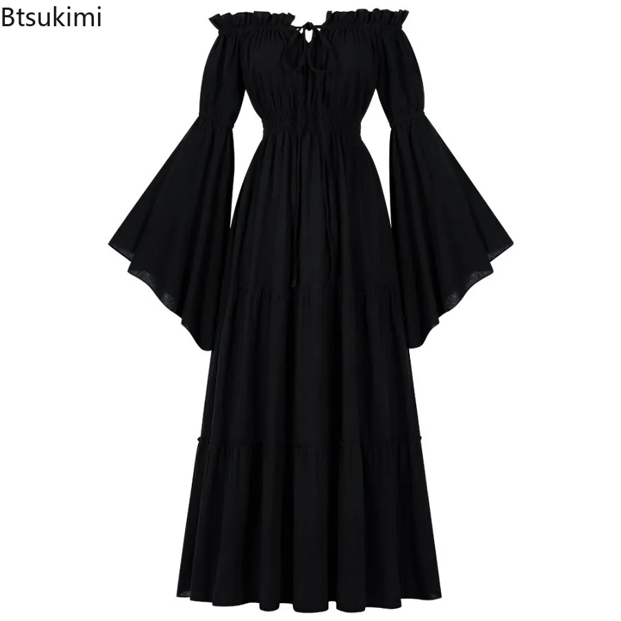 Women Renaissance Irish Dress Off Shoulder Medieval Peasant Dress Pirate  Costume Wench Retro Gown Smocked Waist Maxi Long Dress - AliExpress  200000532