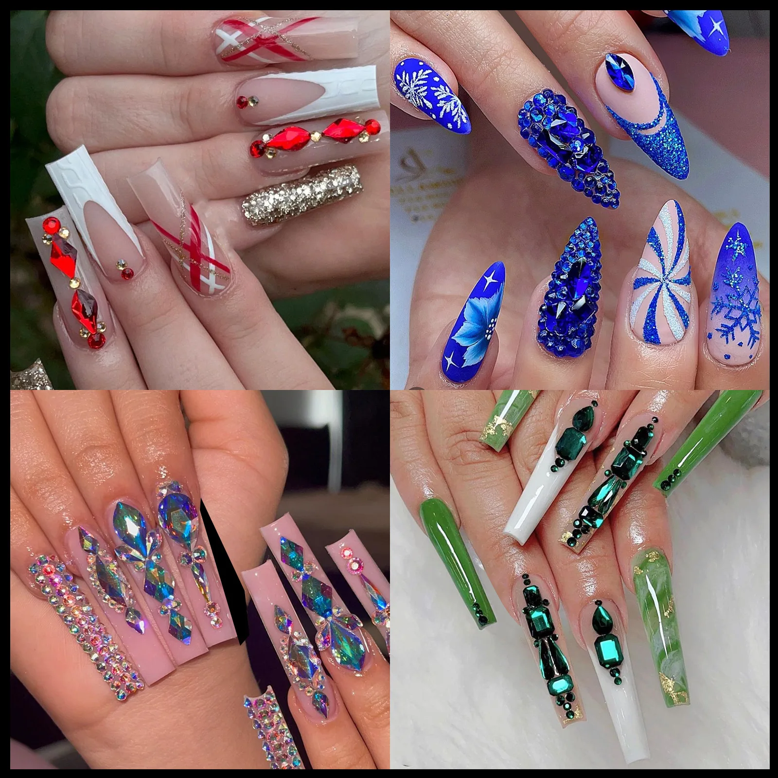 Nail Art Rhinestones Glass Crystal Nail Art AB Gem Rhinestones 12Grids Mixed shapes Heart Flat Bottom Crystal 3D Jewelry Charms Diamond Nails Supplies