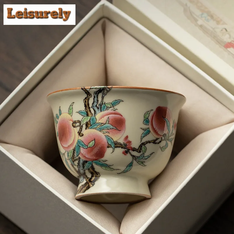 2pc/lot Antique Ru Kiln Porcelain Teacup Nine Peach High Footed Cup Personal Master Cup Tasting Mug Tea Bowl Kung Fu Teaset 70ml