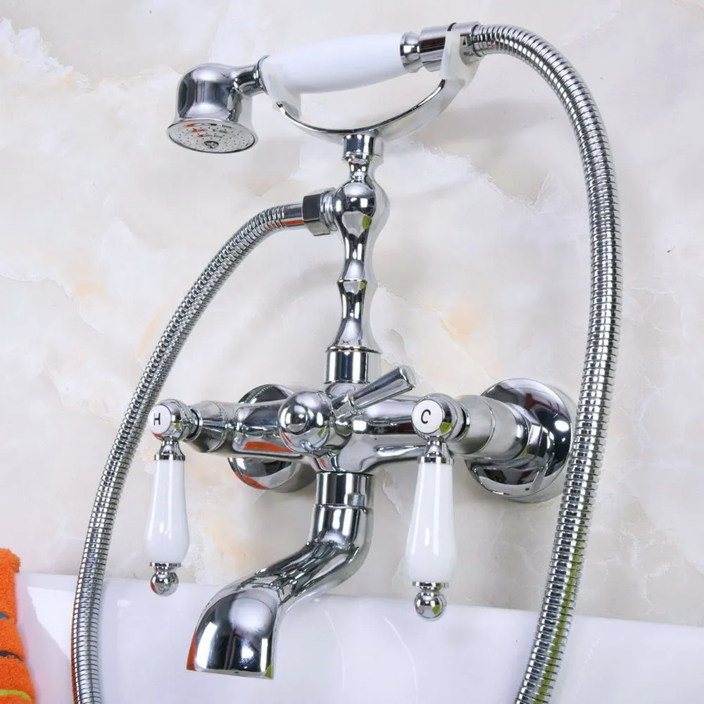 

Modern Chrome Brass Wall Mount Bathroom Bathtub Faucet Set WITH/ 1500MM Handheld Shower Spray Head Mixer Tap Dna202
