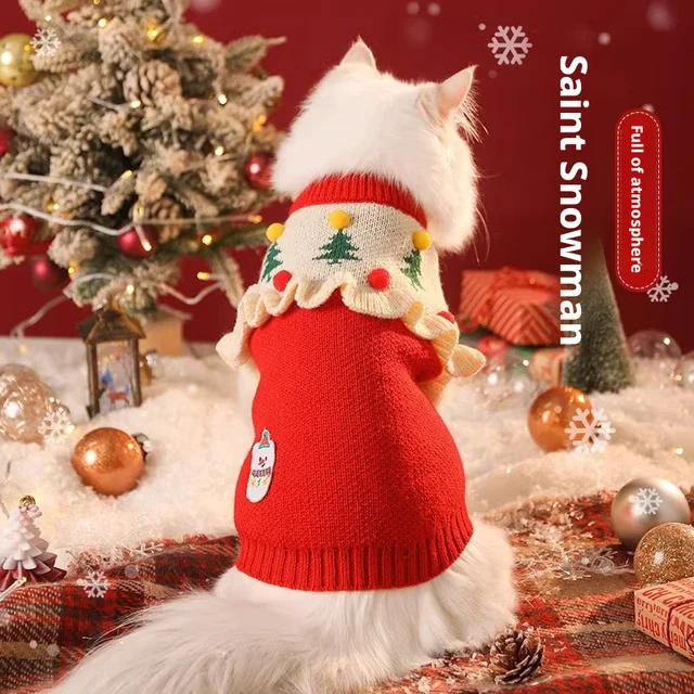 Christmas Pet Cat Costumes Sweater Cute Kitten Santa Claus Clothes For Small Medium Dogs Holiday Party Dress Warm Winter Clothes 2