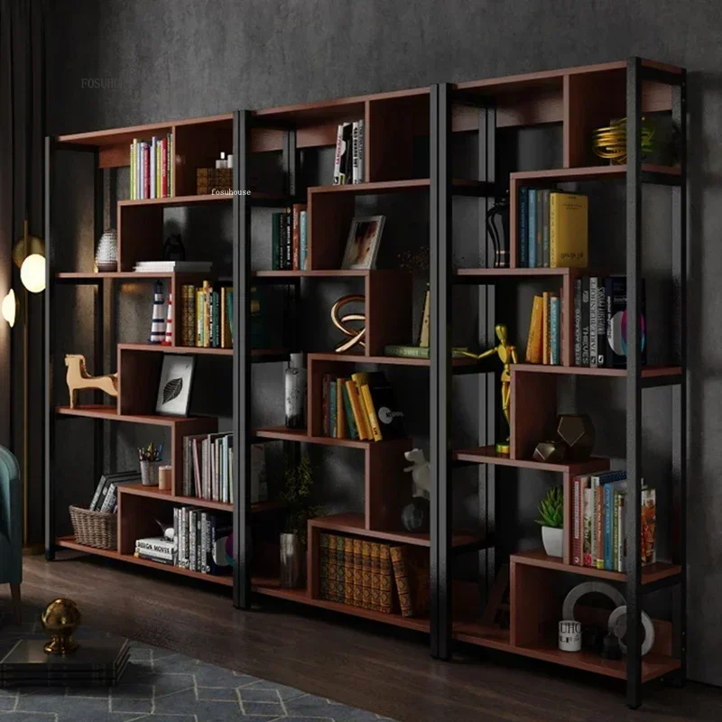 Simple Steel Floor-to-ceiling Bookcases Multi-layer Bookshelf Modern Home Furniture Wooden Desk Organizer Office Storage Shelf T
