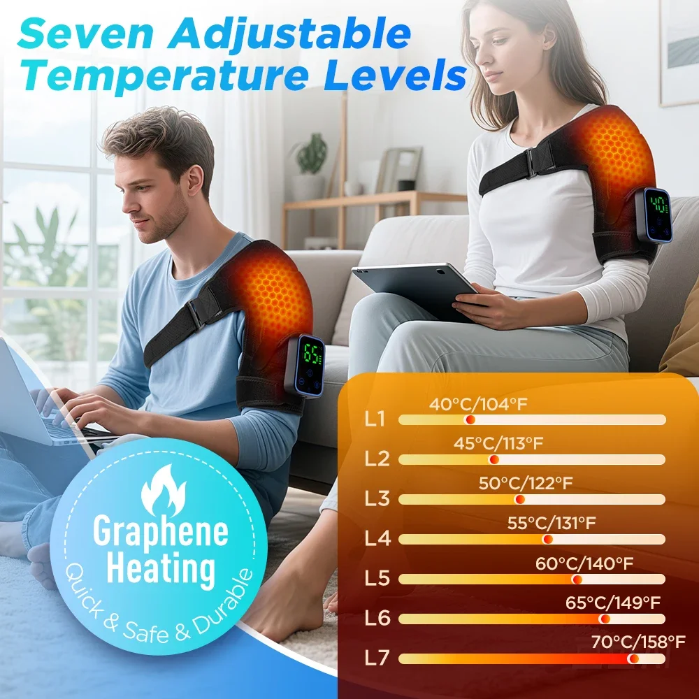 Schulterschutz für Gelenke, 7 verstellbare, beheizte Vibrationspads, Entspannungsmassagegürtel zur Muskelentspannung, Steuerung per App_voghion.com