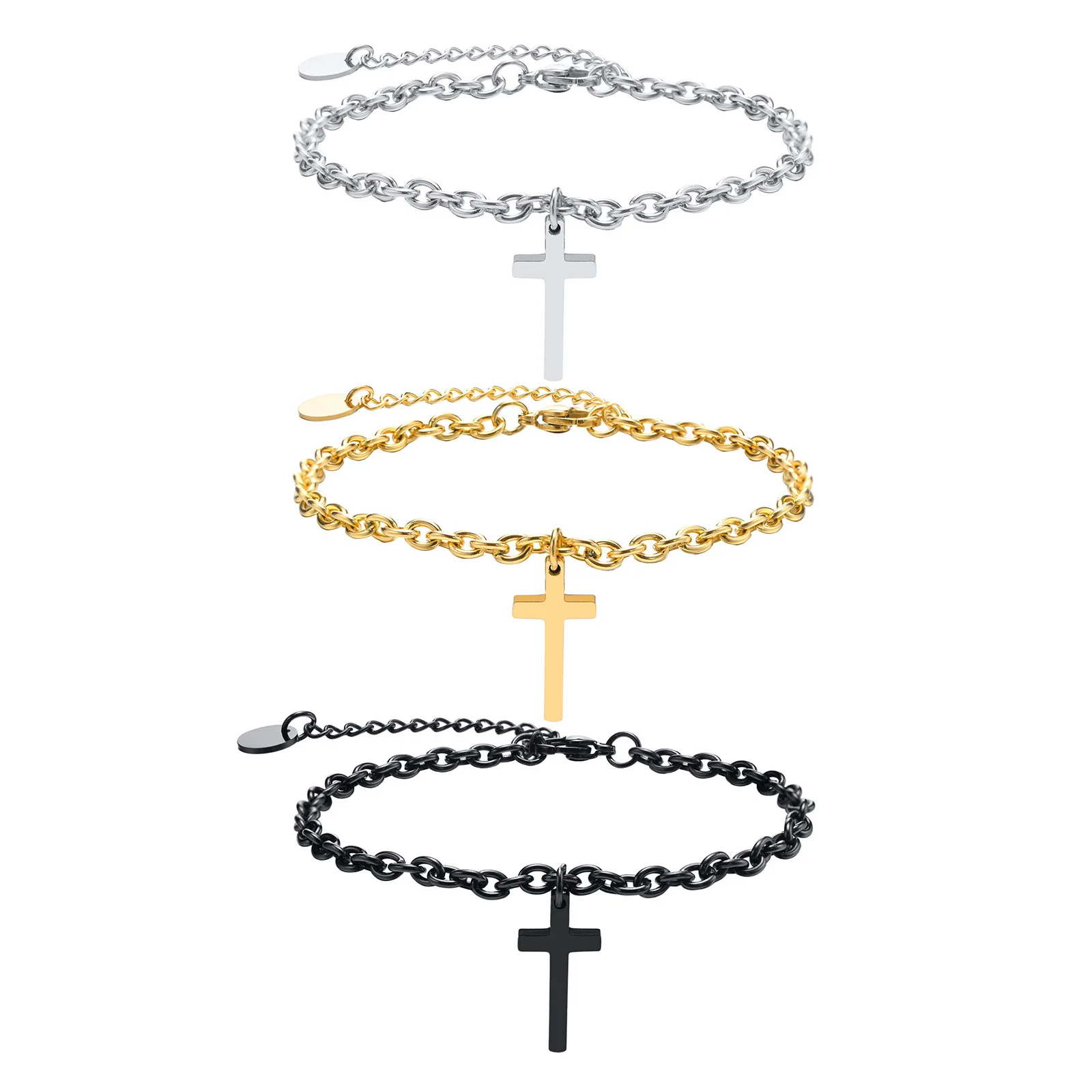 Женский браслет с подвесками крест регулируемая цепочка из нержавеющей стали