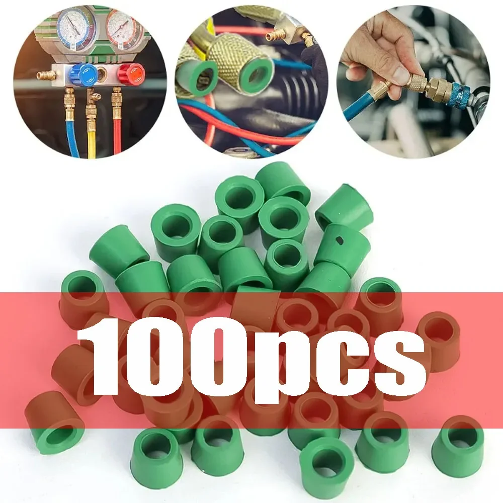 Green Air Conditioning 100/50pcs 1/4'' Charging Hose 1/4'' Valve Gasket Manifold Repair Seal Kit Replacement Car Accessories New