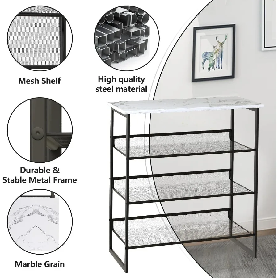 4 Tiers White Marble Shoe RackFreestanding Organizer MultiPurpose Adjustable Flat and Slant Storage Rack Shoe Shelf High Heels