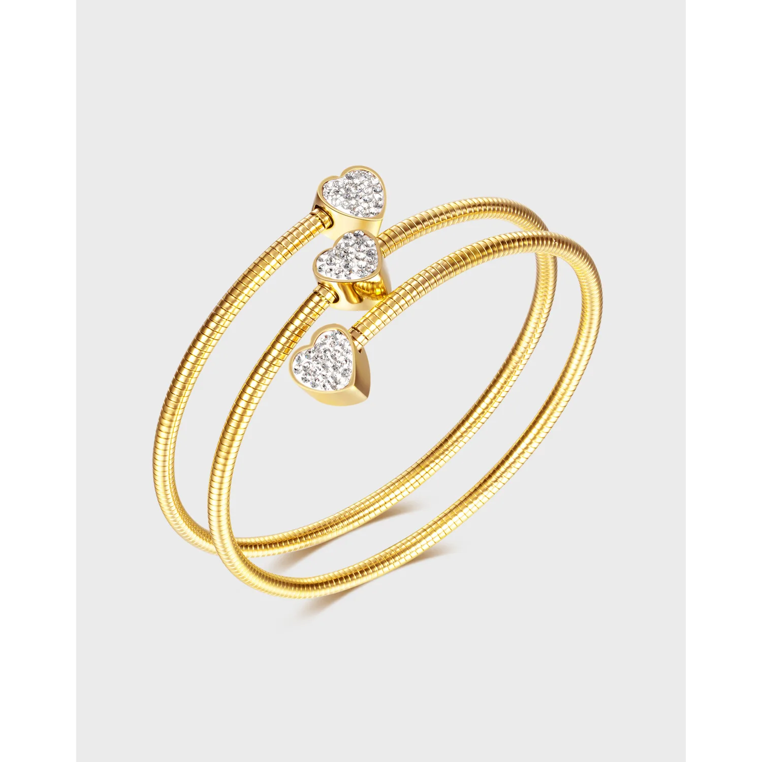 

KouCh Triple Layed Bangles Love Heart Shiny Cubic Zitconia Charms For Woman Wedding Birthday Gifts Fairy Lady Jewelry On Wrist