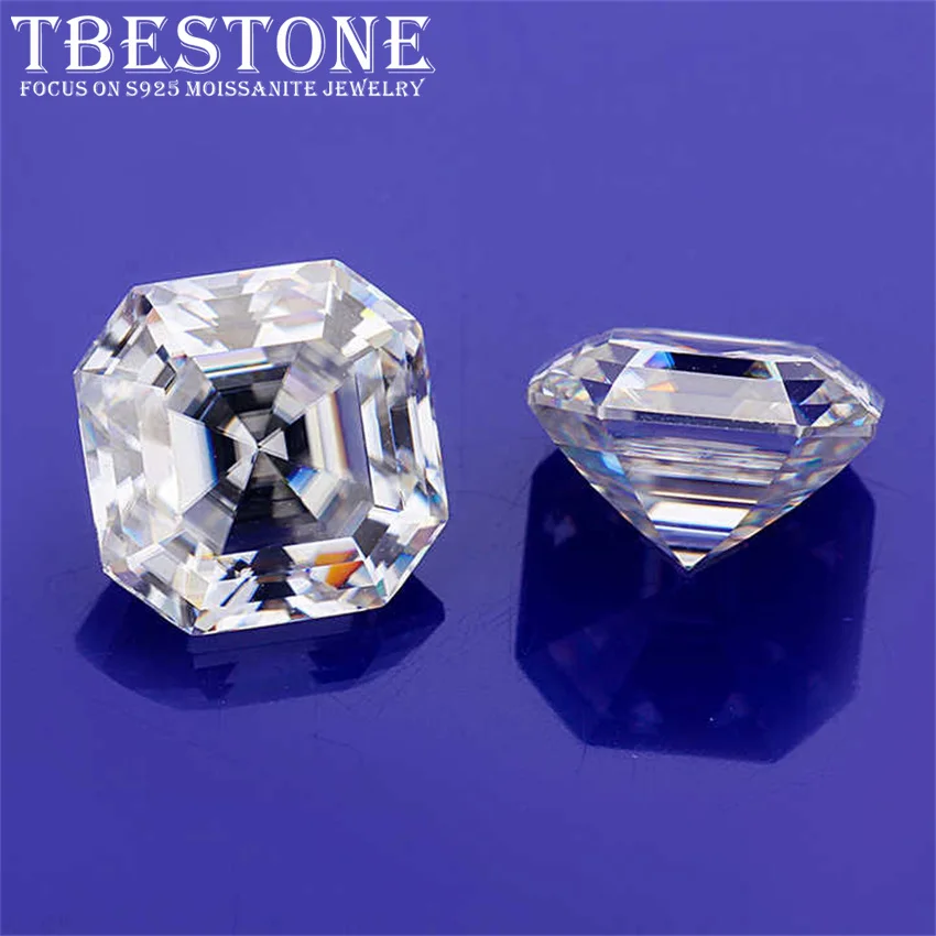 Tbestone Asscher Cut Moissanite 0.1Ct-5Ct D Color Vvs1 Loose Lab Grown Moissanite Diamonds Pass Pen Tester Con Certificato Gra