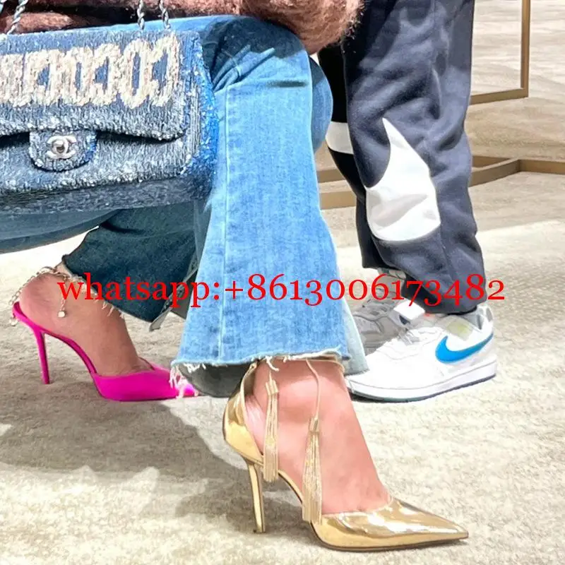 

New Arrive Design Women High Heel Pointed Toe Gold Tassel Lace Up Dress Shoes Sexy Lady High Heel Tassel Lace Up Pointed Shoes