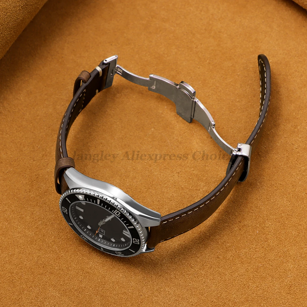 Echtes Kalbsleder-Uhrenarmband für Seiko für Omega Business-Uhrenarmband 14/16/18/20 mm 22 mm Schmetterlingsschnalle mit Nähten – Detail 8