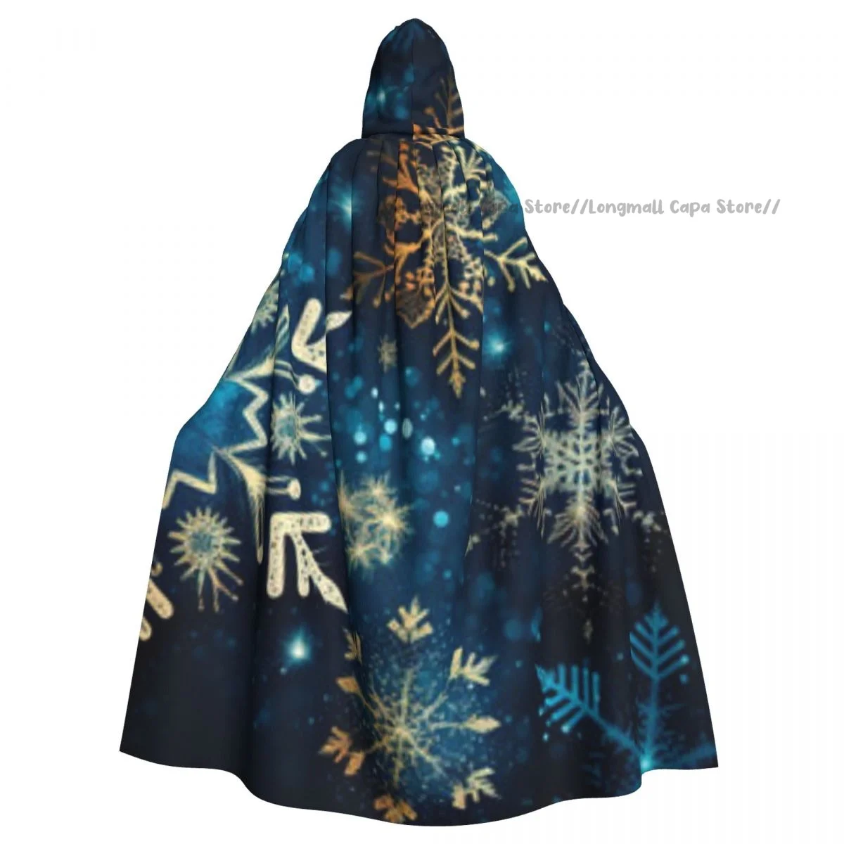 

Gold Snowflakes Hooded Cloak Coat Halloween Cosplay Costume Vampire Devil Wizard Cape Gown Party