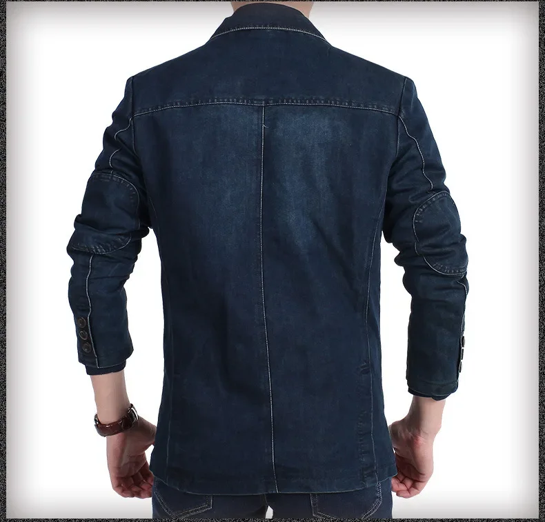 Spring Fall Smart Casual Mens Full Sleeve Suit Collar Blue Denim Blazer , 3xl 4XL Autumn Male Cotton Jeans Blazers Coats For Man