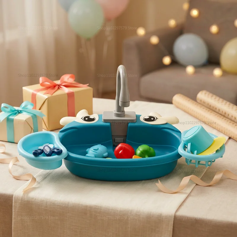 Kids Electric Play Sink Toy With Circulating Water Faucet Pretend Kitchen Water Play Set Educational Sensory Toys For Boys Girls - 6