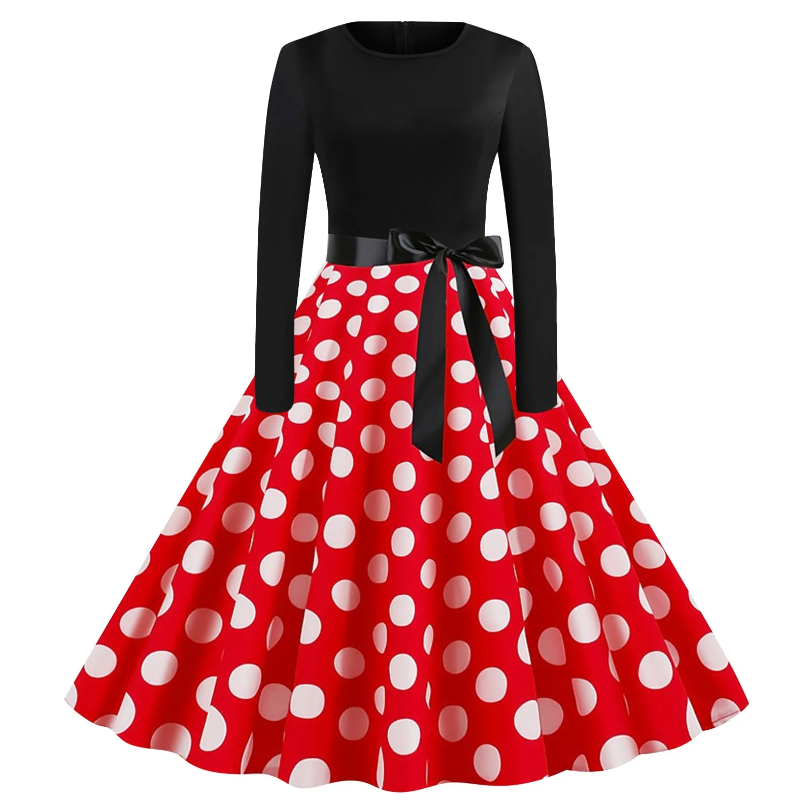 

Winter Skorts For Women Elegant Polka Dot Print Cutout Dress Long Sleeve Casual Round Neck Evening Party Dress فساتين السهرة