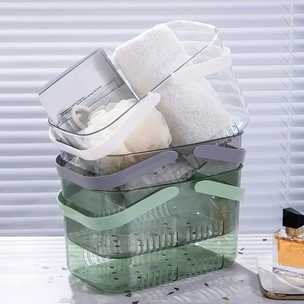 Bottom Hollow Bathroom Storage Basket Portable Easy to Drain Swim Basket Durable with Transparent Handles