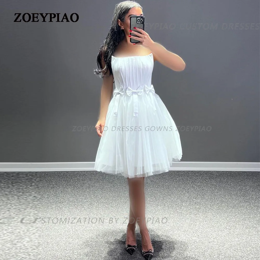 

Short Bows Mini Wedding White Dresses Arabic Satin Tulle Sleeveless Wedding Dress Princess Vestidos Bride Bridal Gowns 2024