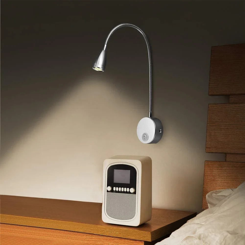 USB Flexible Wall Mount Night Lamp Hotel Bedside Wall Lamp LED Flexible Gooseneck Tube Switch Study Reading Sconces Light
