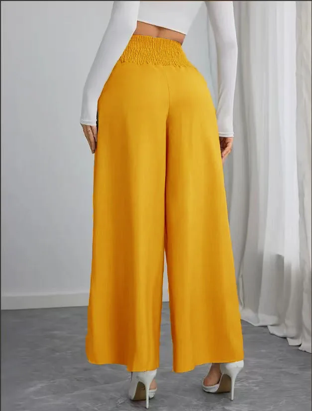New Women's Trousers Thin High Waist Chain Elastic Waist Khaki Elegant Office Black Casual Wide-leg Pants for Female