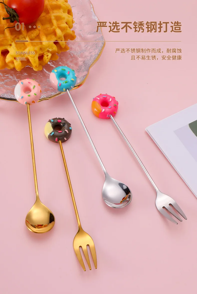 Lot De 12 Cuillères Et Fourchettes En Acier Inoxydable 304 - Motif Notes De Musique - 15.6 Cm - Couleur Bleu - Pour Dessert, Café, Restaurant
