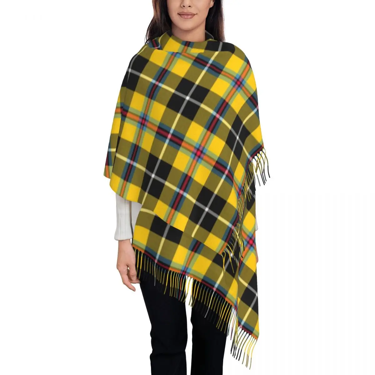 

Luxury Cornish Tartan Plaid Tassel Scarf Women Winter Fall Warm Shawls Wraps Female Geometric Gingham Scarves