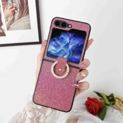 Dazzling Glitter Diamond Ring Holder Fashion Case - Chic Protection Cover for Samsung Z Flip7 (Gradient Pink Purple)