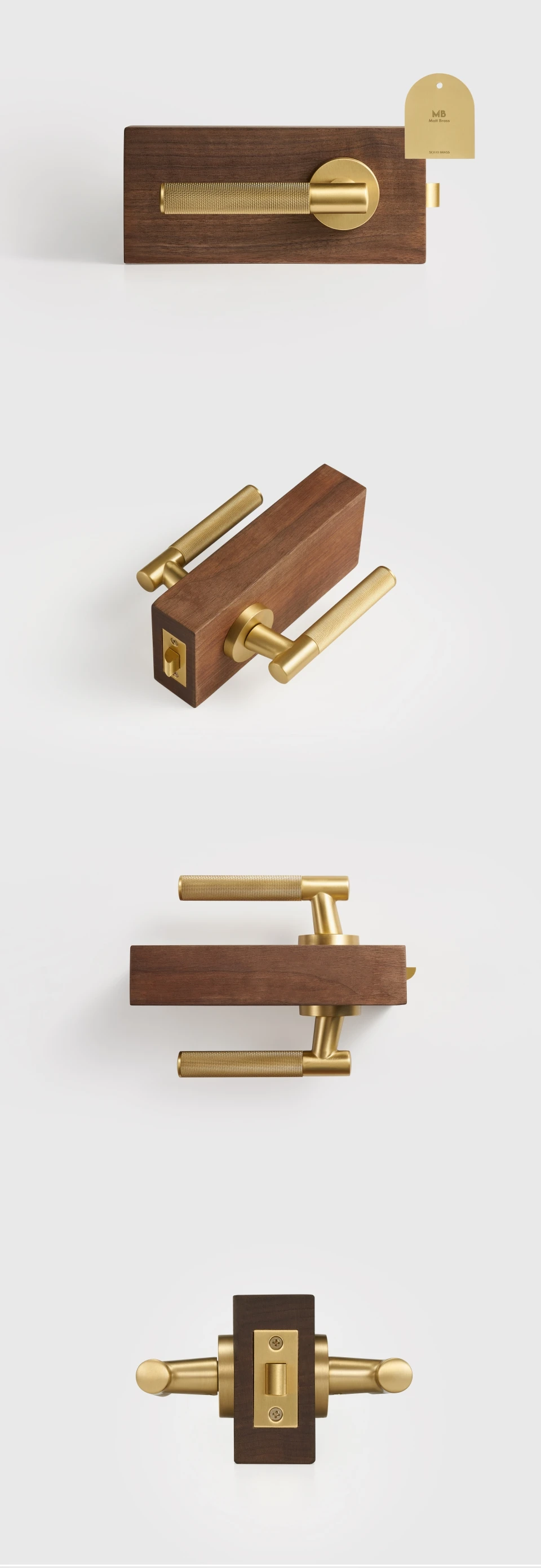 Description Picture 3 of itemNurlin Brass Knurled Cross Door Handle Passage Privacy Interior Mortise Lock Dummy Thumb Turn Door Lever Set Matt Antique Brass