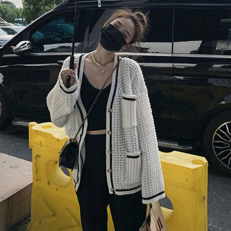 New Fashion Autumn and Winter Women's Elegant Women's Long Sleeve Cardigan Sweater Casual Single-breasted V-Neck Knitwear Top