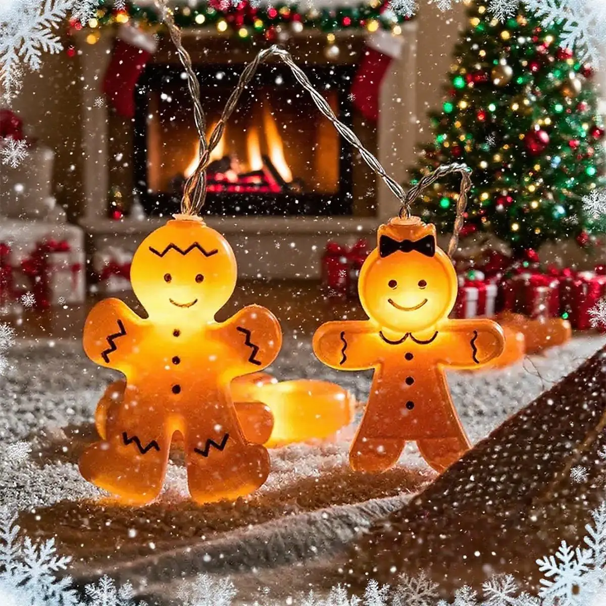 Blow Molded Gingerbread Man LED Decorative Battery-operated Light Christmas Light String Suitable Home Window Patry Indoor Decor