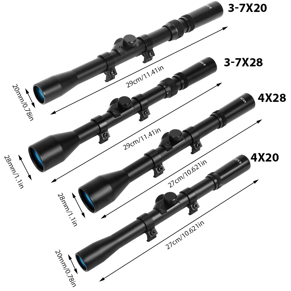 Rifle Scope Tactical Optics Crosshair Sight 4x20/4x28/3-7x20/3-7x28 for 11mm Dovetail Rail