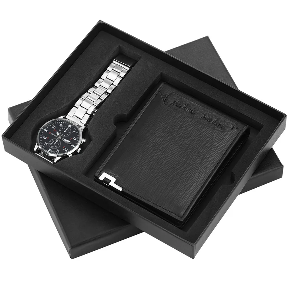 Men Watch Set Wallet Birthday Gift for Male Quartz Wristwatch 2023 New Hot Holiday Gift Purse Men Watches with Present Box