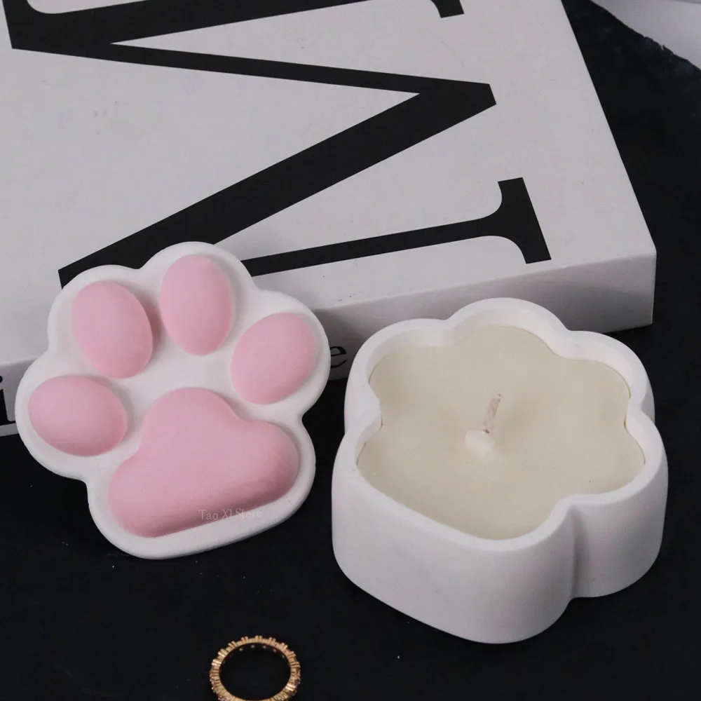 Silicone mold Cat Claw Storage Box Silicone Mold DIY Lid Candle Jar Crafts Making Plaster Concrete Resin Ashtray Casting Molds Home Decor