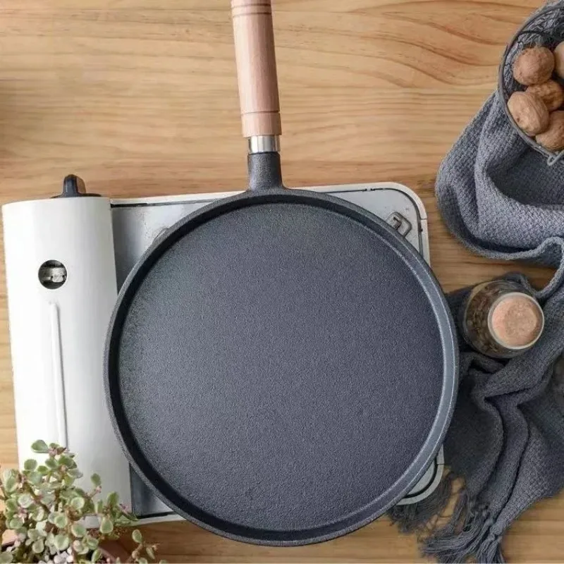 26cm Cast Iron Frying Pan Uncoated Non-stick Pan Egg Pancake Steak Frying Pot Kitchen Cookware