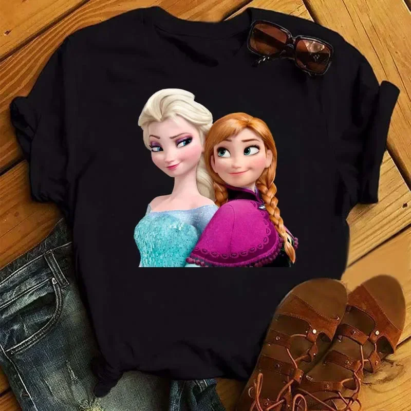 Fashion Design Frozen Elsa Princess Funny Cartoon Anna Princess Pattern T-shirts Harajuku Summer Streetwear Casual Short Sleeved 2