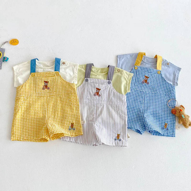 Cute Girls Checkered Overalls Comfortable Summer Pants