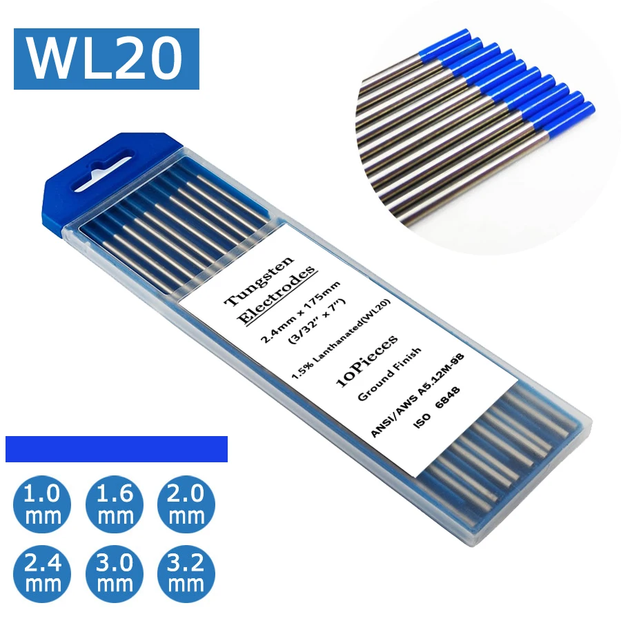 Tungsten Electrodes 175MM TIG Welding Tungsten Electrodes Welder Rods 1.0-4.0mm WT20 WC20 WL20 WL15 WZ8 WP WY20 WR20 E3 for WP26 WP17 WP9 TIG Torch