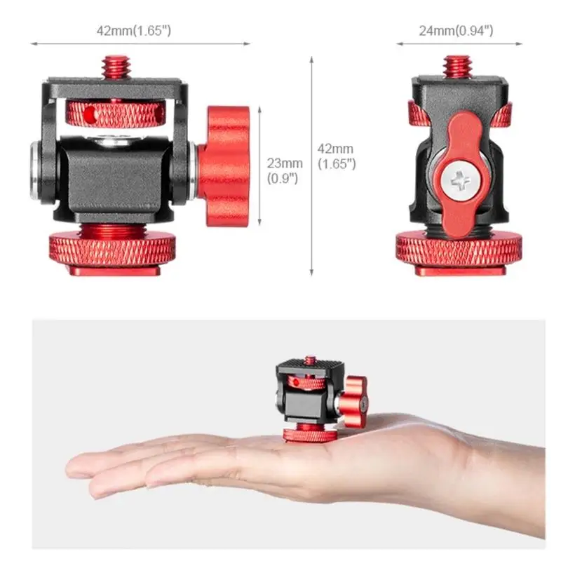 Adjustable Camera Monitors Mount Hot Shoe Bracket Standard 1/4in 360 Rotation 180 Tilt with Secure Thumbscrew Lock