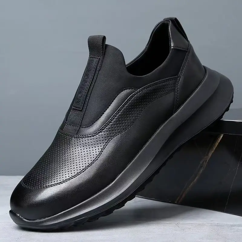 Men's Ultra-light Soft-soled Leather Sport Shoes Low-top Round-toe Casual Slip-on Leisure Shoes Breathable Waterproof Rubber ...