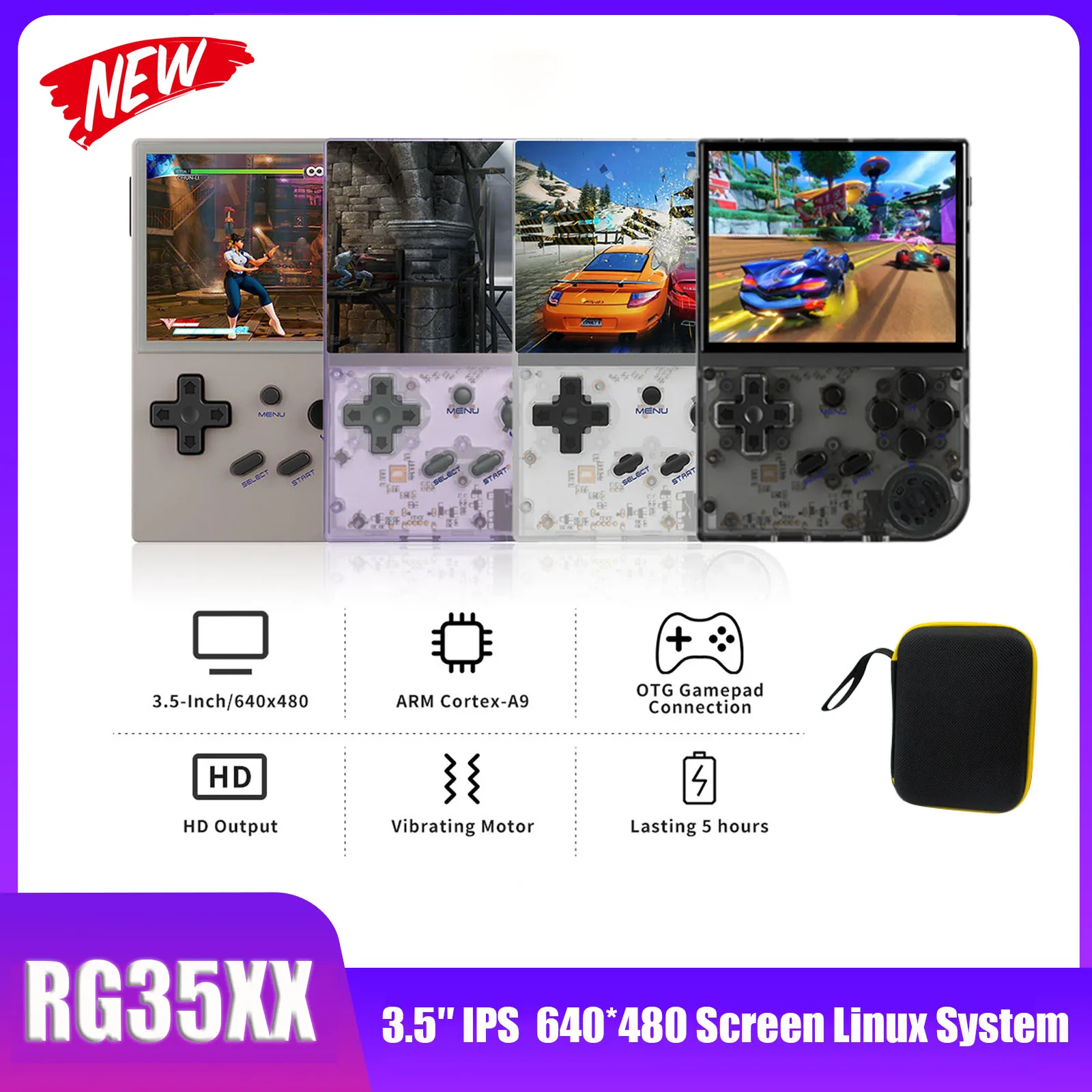 미니 레트로 휴대용 게임 콘솔, 리눅스 시스템, 3.5 인치 IPS 화면, 640*480 Cortex-A53 휴대용 비디오 플레이어, 10000 게임, RG35XX, 신제품
