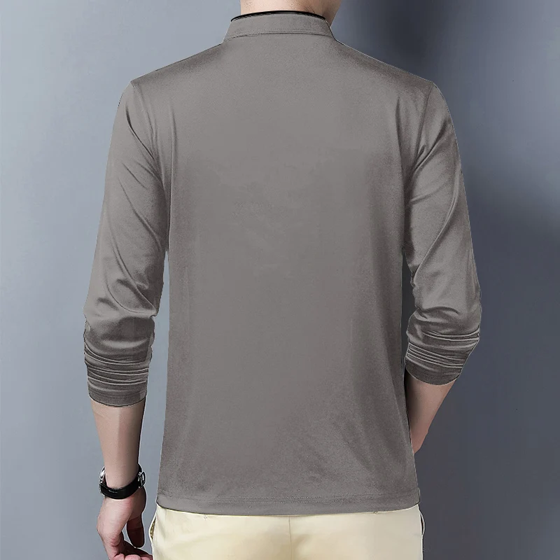 2025, lässiges, modisches, einfarbiges Langarm-Poloshirt für Herren, Stehkragen, vielseitiges, bequemes Oberteil – Detail 27